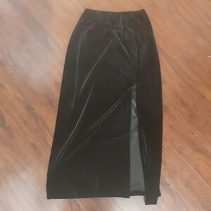 Ronni Nicole Petite Black Faux Velvet Pencil Skirt High Slit Minimalist Y2k 90s